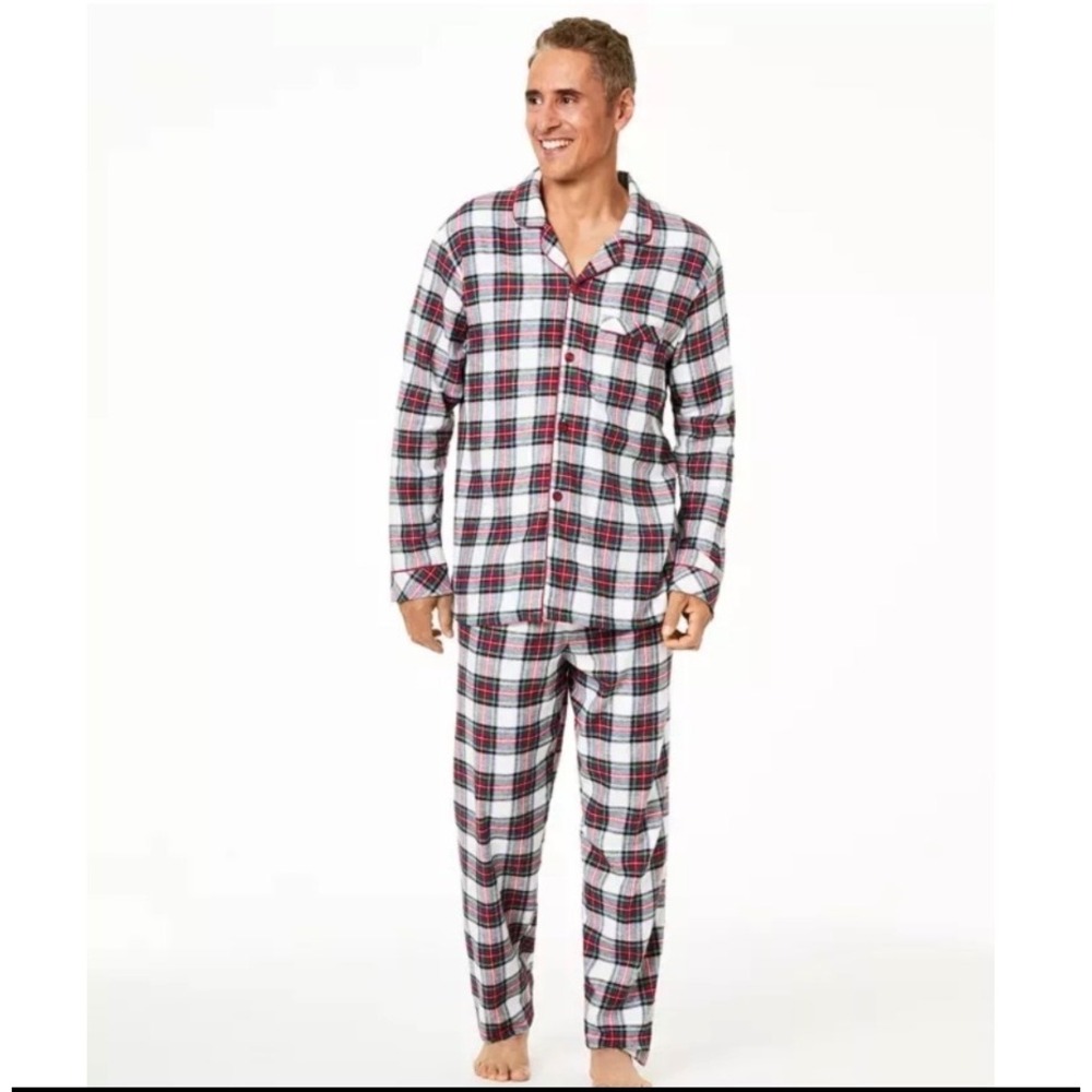 Men Pre-Packaged Stewart Plaid Pajama Set 1XB Red Green Tartan 2-Piece NWT